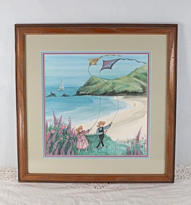 Винтажная литография P. Buckley Moss Oregon в рамке 332/1000 ограниченный выпуск 1985 - Изображение 1 из 4