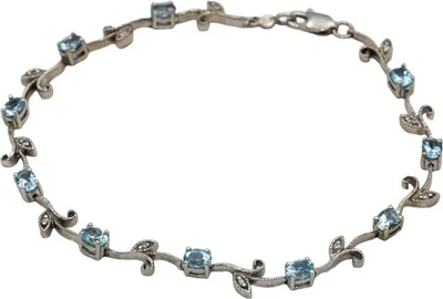 14k White Gold Diamond and Aquamarine Floral Link Bracelet 1.56CT - Image 1 of 4