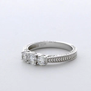 3/4ct D SI1 Round Natural Certified Diamonds 14k  Vintage Style Three Stone Ring - Picture 1 of 17