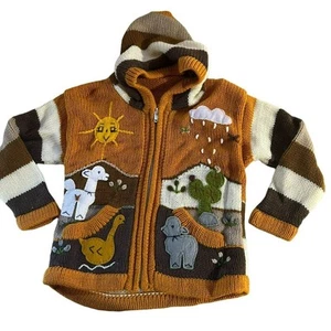 Peruvian Full Zip Applique Sweater Hoodie Jacket Knit Sweater Unisex Size 5 - Picture 1 of 9