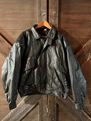 Chaqueta de cuero vintage estilo bombardero negra Y2K Foto 1 de 4