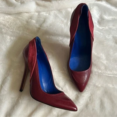 Carolina Herrara red mixed textured leather super high heels 39 pointed toe pump - Image 1 of 4