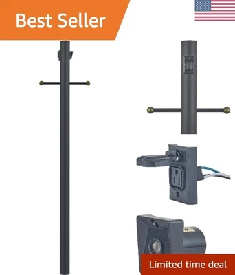 Poste de Lámpara Exterior Negro, Sensor de Anochecer Incorporado y Brazo Cruzado Decorativo, 80" H Foto 1 de 4