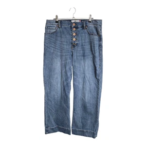 Cabi Palm Beach Crop Jeans Womens 8 Button Fly wide leg Denim Distressed Stained - Picture 1 of 12