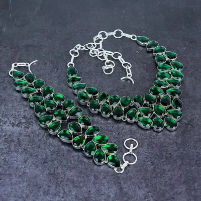 Conjunto de joias de prata esterlina 925 feitas à mão com pedra preciosa diópsido de cromo natural h742 - Imagem 1 de 4