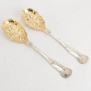 Kings by William Adams Silverplate 9" Pair of Gilt Bowl Berry Spoons No Monogram - Picture 1 of 6