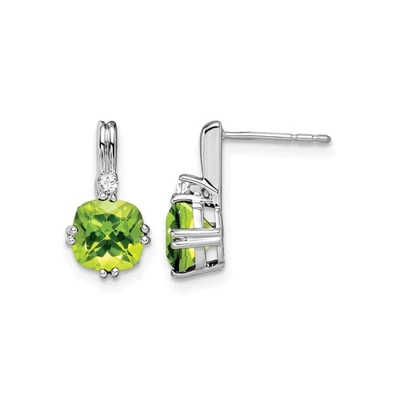 10k White Gold Peridot Stud Earrings Cushion-Cut Green Gemstone August Birthston - Image 1 of 4