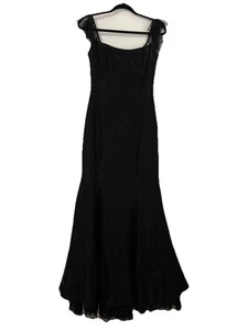 VTG Jessica McClintock Gunne Sax Black Satin Evening Gown Dotted Tulle Ruffle 5 - Picture 1 of 13