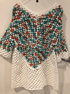 VTG 70s Crochet Handmade Granny-square Boho Hippie Beachwear Festival Coachella - Picture 1 of 10