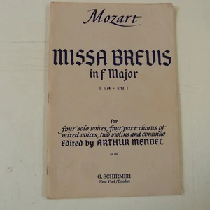 vocal score MOZART missa brevis in F maj ed. Arthur Mendel, Schirmer - Picture 1 of 1