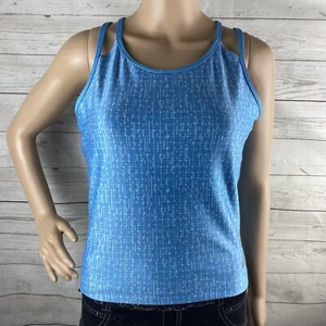 Adidas Cropped Athletic Tank Top Large Blue White Grid Pattern Compression Fit - Picture 1 of 12