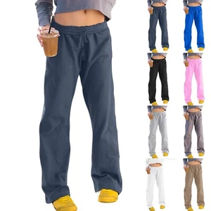 Womens Baggy Wide Leg Sweatpants Drawstring Low Waisted Jogger Soft Yoga Pants - Picture 1 of 37