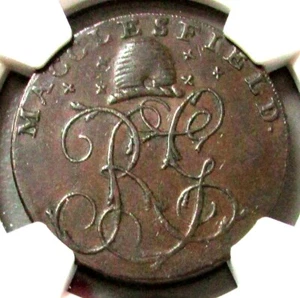 1792 GREAT BRITAIN 1/2 PENNY CHESHIRE-MACCLESFIELD LONDON BRISTAL NGC XF 45 BN - Picture 1 of 3