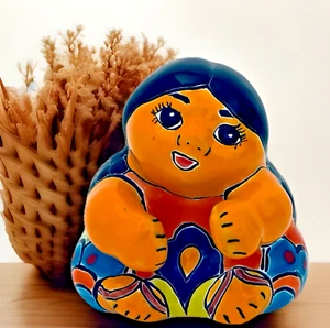 Talavera Gorda Ragazza Donna Gordita Figura Ceramica Messicana Arte Popolare - Foto 1 di 9