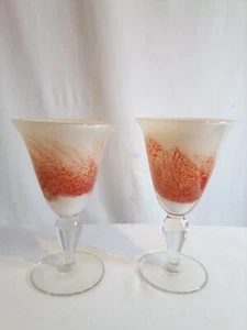 2 Hand Blown Art Glass Goblets - Orange, Cream. Stunning heavy glasses! - Picture 1 of 12