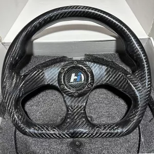 Hiwowsport 320mm Carbon Fiber Steering Wheel Jet Style 6 Holes Flat Bottom Black - Picture 1 of 9