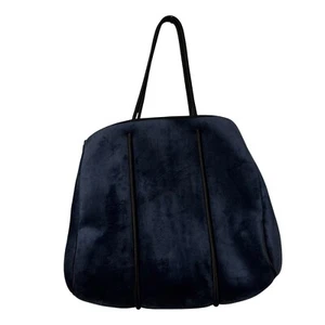 CHUCHKA Blue Velvet Tote Bag Black Straps Snap Side - Picture 1 of 4