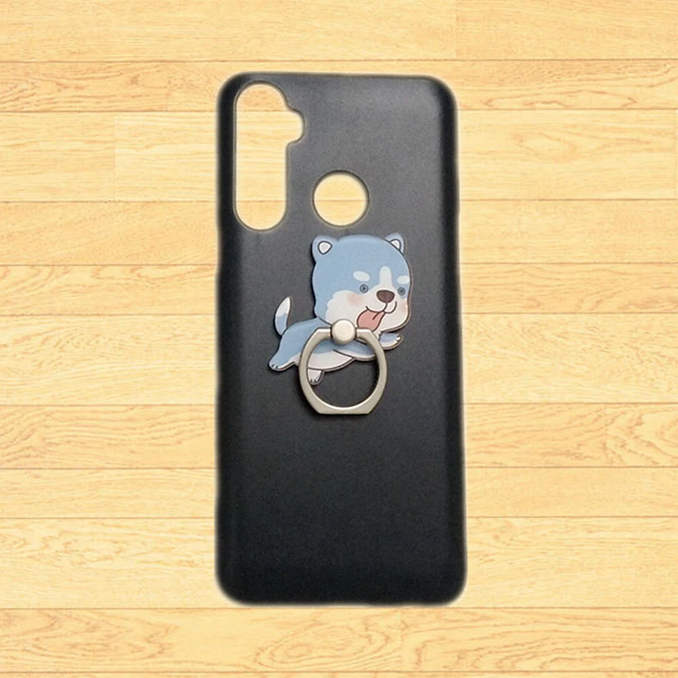For Phones 3D Cute Dog Finger Ring Stand Holder Black Back Hard Skin Case Cover - Image 1 of 2
