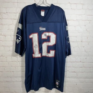 Vintage Reebok Tom Brady Jersey Mens Size XL Blue New England Patriots #12 NFL - Picture 1 of 10