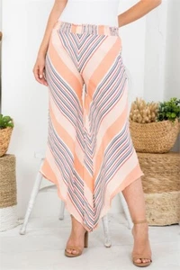 Coral Chevron Print Pants Size Medium Asymmetric Summer Travel - Picture 1 of 2