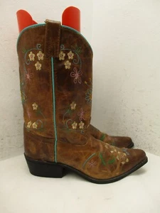 Botas de Vaquero del Oeste Smoky Mountain Cuero Marrón Floral Punta Corta Juvenil Talla 5 - Imagen 1 de 12