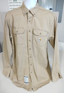 Carhartt Mens FR Flame Resistant Classic Twill Button Up Shirt Khaki L Tall - Picture 1 of 8