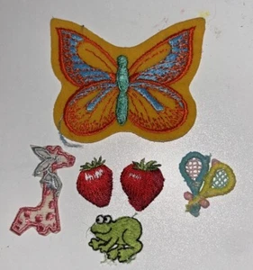 Set Of 6 Embroidered Iron On Sew Patches Colorful Butterfly Animal Fruit Girl - Picture 1 of 1