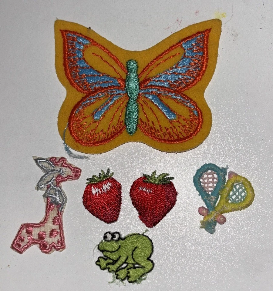 Set Of 6 Embroidered Iron On Sew Patches Colorful Butterfly Animal Fruit Girl - Image 1 of 1