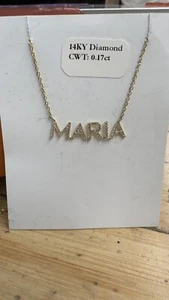 14k Tiny Diamond Name Plate Yellow Gold MARIA - Picture 1 of 3