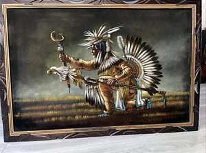 ORIG ENESTO SANCHEZ PAINTING INDIAN CHIEF ON A Hunt ACRYLIC ON VELVET 27X39.5 - Picture 1 of 15
