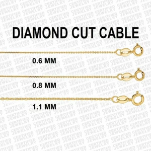 Solid 14K Gold Diamond Cut Cable Link Chain Necklace, 16"- 24", 0.6mm - 1.1mm - Picture 1 of 9