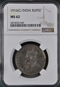 British India 1916(C) Rupee NGC MS62 Certified - Picture 1 of 2