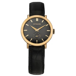 Vintage LeCoultre 14k Yellow Gold 32 mm Black Dial Manual Wind Wrist Watch - Picture 1 of 8