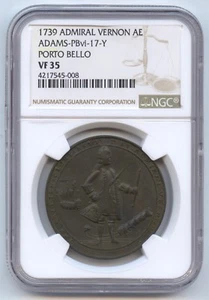 Panama 1739 Admiral Vernon Medal (#1403) Porto Bello. Adams-Pbvi-17-Y. NGC VF35. - Picture 1 of 4