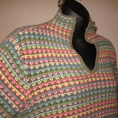 Sz M Petite Liz Claiborne Olive Colorful Stripe Sweater Cotton Blend Mock Turtle - Image 1 of 4