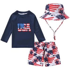 Baby-Boys Toddler Long Sleeved Rashguard Swim Bathing Suit and Sun Hat Set US... - Picture 1 of 4