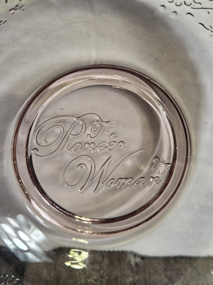 Set Of 2 Pioneer Woman Embossed Glass Prep Bowls Mazie Bird Floral 5" Pink Rose - Image 1 of 4