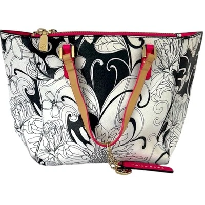 Bolso de Mano Grande Floral Negro Blanco Trina Turk Cartera de Diseñador Foto 1 de 4