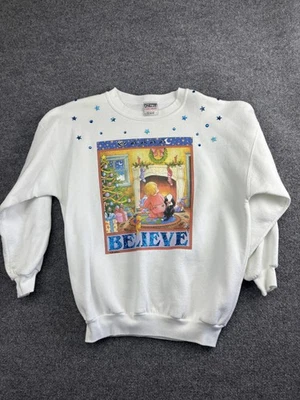 Sudadera De Colección Oneita Para Mujer XL Believe Navidad Vacaciones Brillo Años 90 EE. UU. Foto 1 de 4