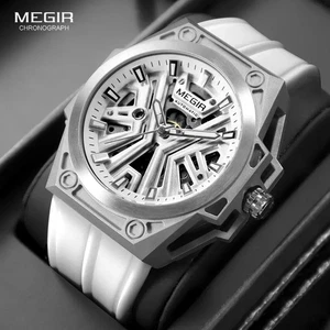 MEGIR Herren Skelett Automatik Mechanische Uhr Wasserdicht Silikon Armband Sport - Bild 1 von 14
