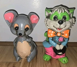 Vtg. LOT 2 Retro Psychedelic Holiday Fair Cat Mouse Piggy Bank 1960s Japan - Picture 1 of 9