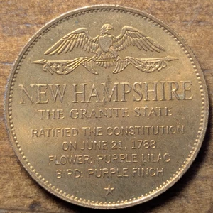 Ficha de gas 1788 Concord New Hampshire granito noveno estado púrpura lila concha de flores - Imagen 1 de 4