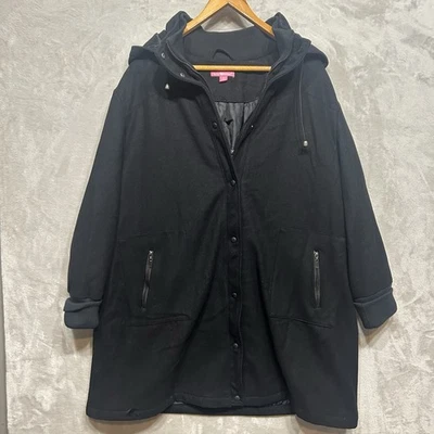 Abrigo para mujer Woman Within mezcla de lana 2X negro bolsillos abotonados capucha pesado cálido Foto 1 de 4