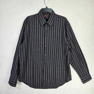 Perry Ellis Mens Classic Fit Shirt X-Large Button-Up Long Sleeve Black Striped - Picture 1 of 8