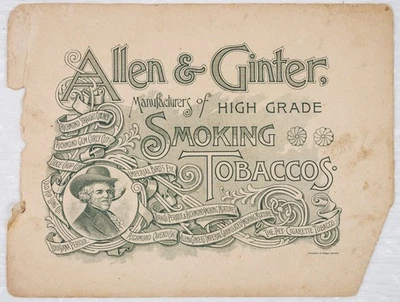 ca 1885 ALLEN & GINTER CARTÃO COMERCIAL TABACO 8x6 leitura P457 - Imagem 1 de 3