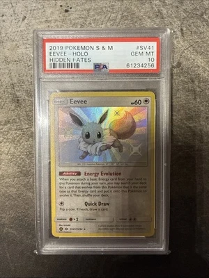 Pokémon Eevee Holo TCG Card Shiny Rare, PSA 10, Hidden Fates SV41/SV94 - Image 1 of 2