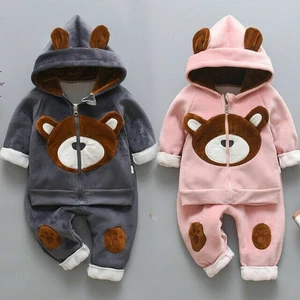 Hot Toddler Boy Girl Winter Warm Hood Clothes Baby Kid Top+Pants Pleuche Outfit - Picture 1 of 12