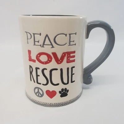 Grasslands Road Peace Love Rescue Coffee Mug Peace Sign Heart Paw READ - Image 1 of 4