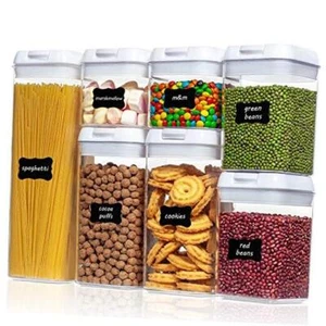 Airtight Food Storage Containers, 7 Pieces BPA Free Plastic Cereal White - Picture 1 of 7