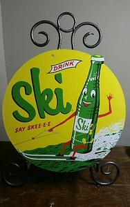 NOS NEAR MINT 1950s 60s Vintage SKI SODA Old 11 inch Die-Cut Fan Pull Sign (S65) - Picture 1 of 7